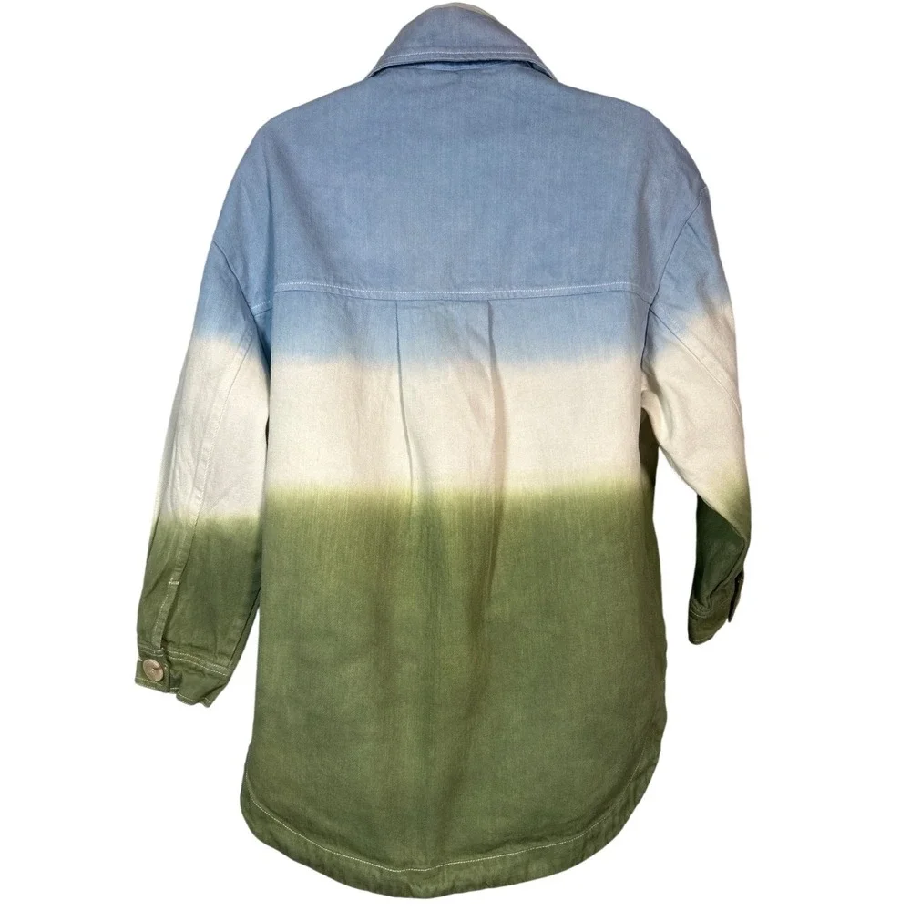 HEYSON Womens Shacket Jacket Ombre Blue White Green Button Front Cotton Small - Picture 4 of 7